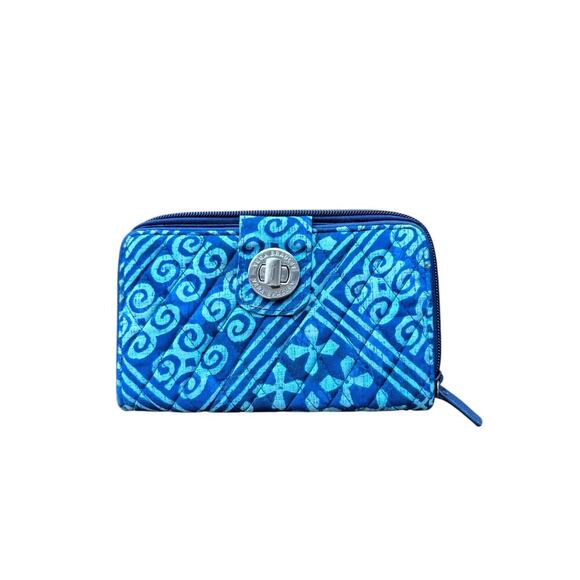 Vera Bradley Women's Blue Cuban Tiles Turn Lock Zip Wallet - Picture 1 of 6
